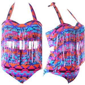 Fringe High Waist Multicolored Vibrant Bold RETRO Two-Piece Bikini